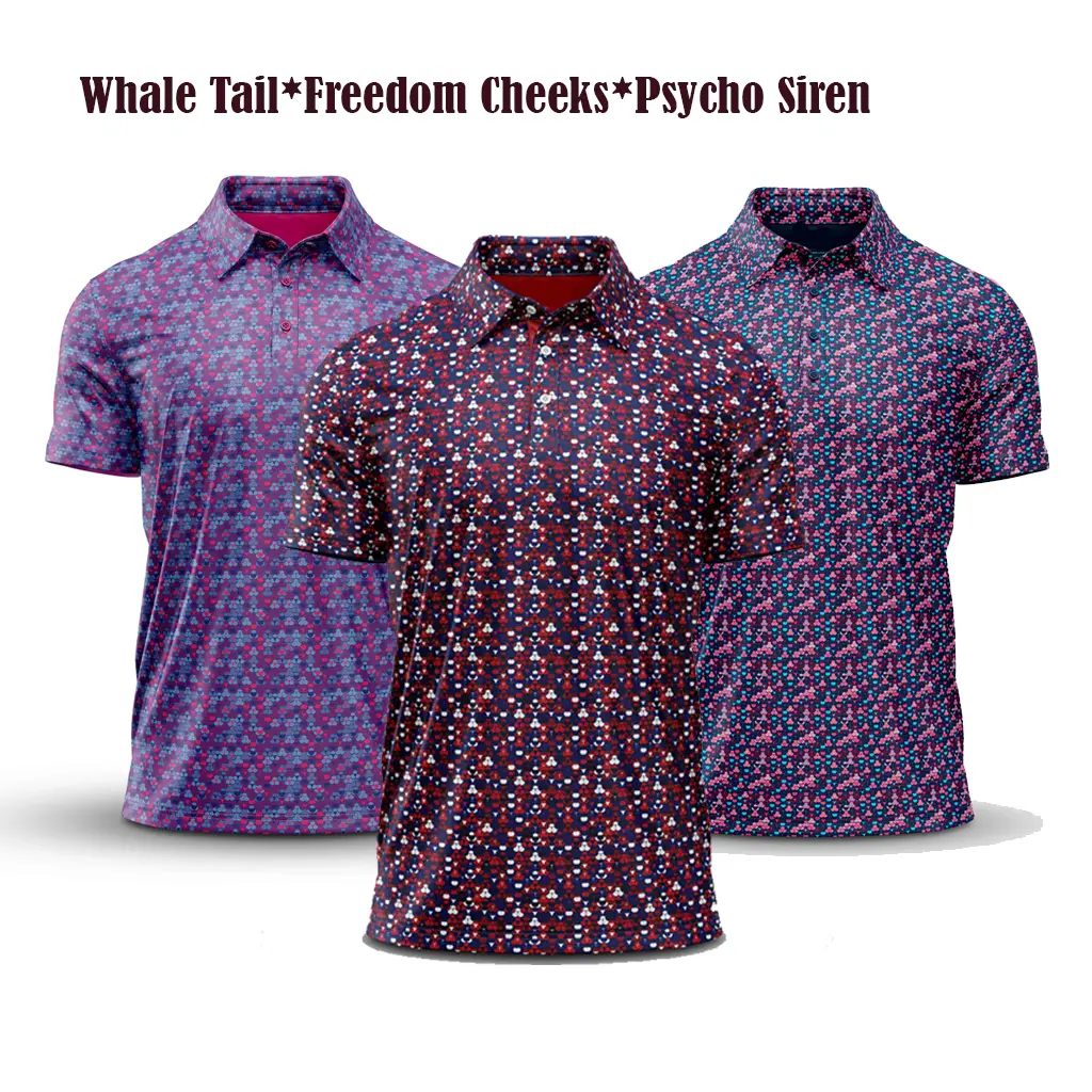 Men’s Funny Whale Tail Golf Polo Shirt - Moisture-Wicking, Breathable Stretch Summer Beach Graphic Shirt, 1-2-3 Pack Combo Deal, Moisture-Wicking Polo Shirts