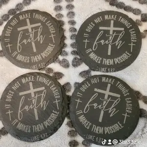 Set of 4 Custom Laser Engraved Slate Coasters for Tableware