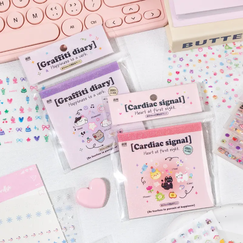3200 Pcs DIY Decorative Sticker Book Set - 2 Styles PET Adhesive Decal Stickers for Permanent Journal, Planner Decoration, Adhesive Stickers, Decal Stickers Book