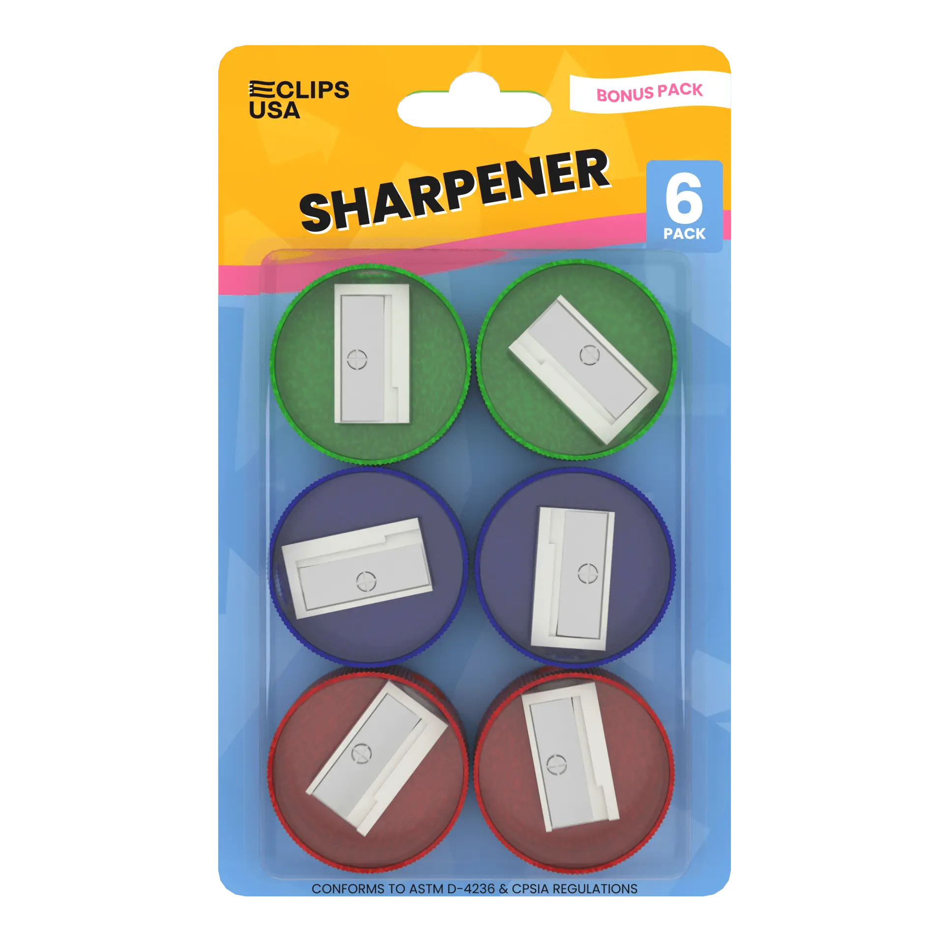 Handheld Pencil Sharpeners - Single Blade For Pencil And Crayon, Assorted Colors, 6 Pack