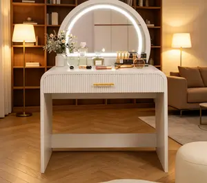 Lighted Makeup Vanity Table - Indoor Furniture with Touch Screen Mirror, Multi-purpose Dressing Table with Drawer for Home Bedroom