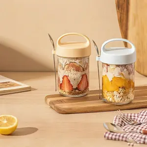 2 Pack Glass Overnight Oats Cups with Lids and Spoon Airtight Large Mouth Yogurt Jars Breakfast Containers for Oatmeal Smoothie Cereal Meal Prep Containers