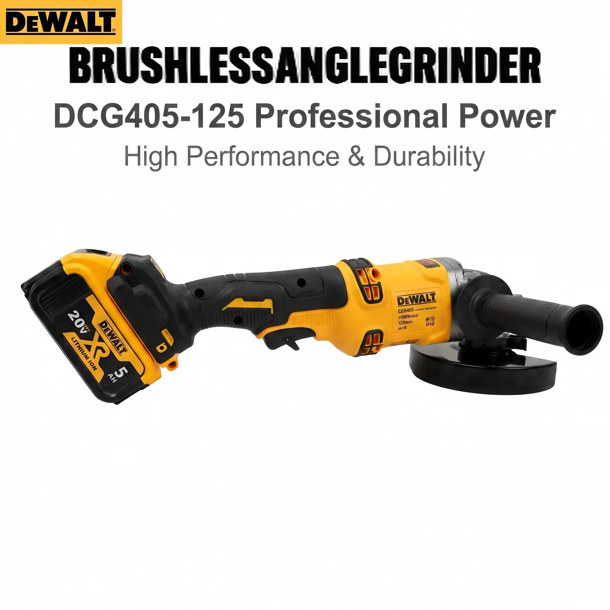 DeWalt DCG405 20V Brushless Grinder | 125mm for Heavy Duty Grinding machinery repair cut machine industrial task angle m14 spindle long runtime no-load speed electronic brake diy use home electric tool job site wood frame