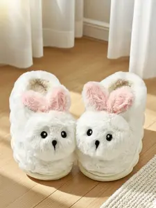 Cute Cartoon Rabbit Plush Slippers, Fluffy House Slippers, Indoor Home Warm Fleece Comfortable Casual Slip-On Shoes, Cozy Winter Footwear