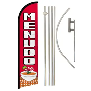 Windless Banner and Pole Kit - 11.5x2.5 ft Menudo Banner, Complete Steel-Aluminum Pole Set, Home & Festive Party Supplies Backdrop