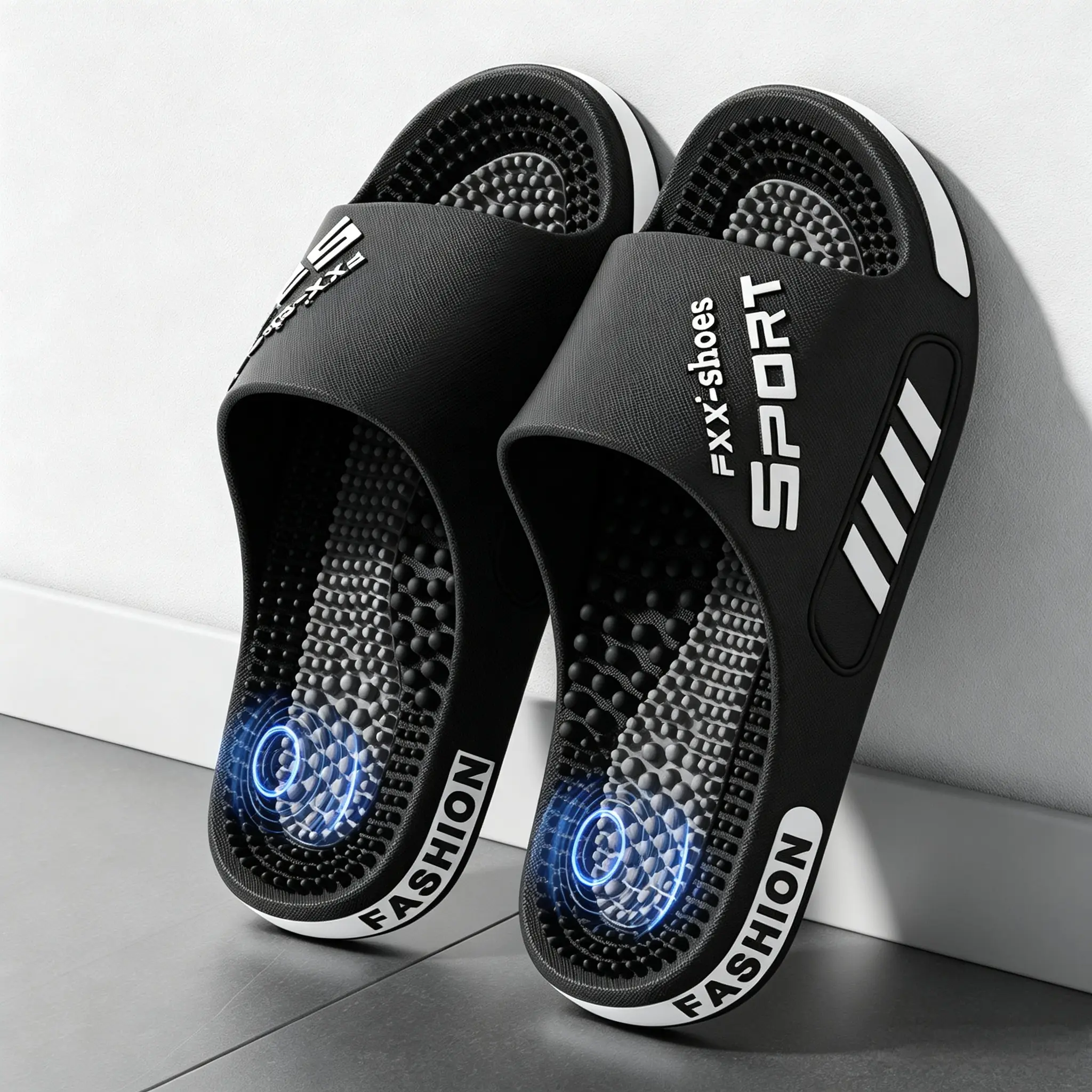 Foot Pain Relief Acupressure Slides for Men | 2026 New Summer Thick Sole, Non-Slip Ultra-Quiet, Plantar Fasciitis Support Home Footwear Black Slipper trip beach