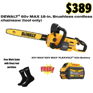Dewalt 60V 18" Chainsaw + FREE 6AH Flex Volt Battery