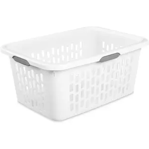 2 Bushel Large Plastic Laundry Basket with 4 Comfort Grip Handles, White - Durable, Lightweight, Spacious Laundry Storage for Home, Dorm, and Apartments