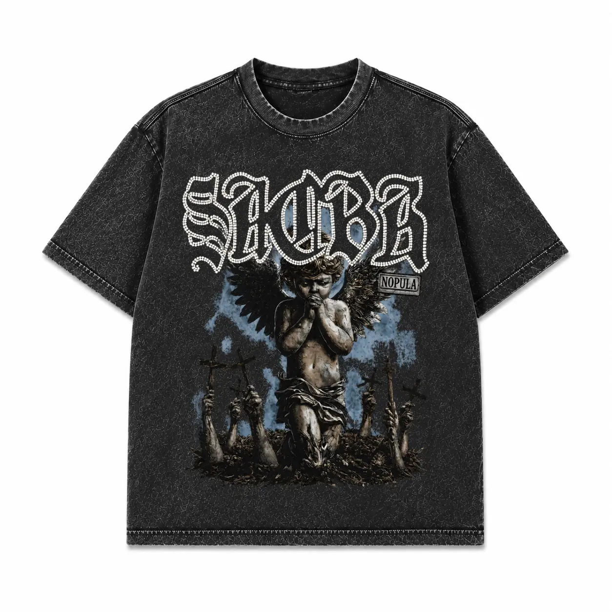 [Multi-Color] Sopula Studio Men's Retro Angel Graphic Wash Tee - 100% Cotton - Vintage Streetwear - Unisex Oversized Fit