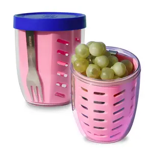 Keeper Pot 6 Color I Built-in Strainer & Stainless Fork | BPA-Free ESSTEN Material, Leakproof Stackable Salad & Fruit Container, Dishwasher Safe Freshness Lock Design, 20 oz / 600mL