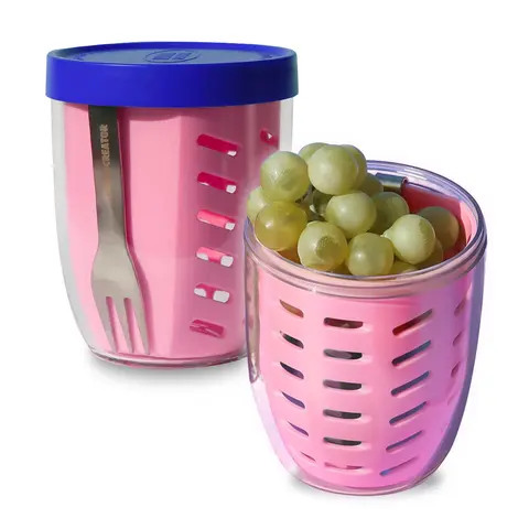 Keeper Pot 9 Color I Built-in Strainer & Stainless Fork | BPA-Free ESSTEN Material, Leakproof Stackable Salad & Fruit Container, Dishwasher Safe Freshness Lock Design, 20 oz / 600mL