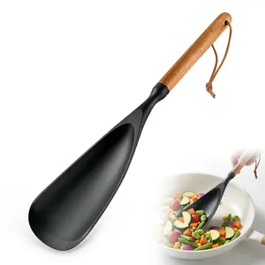 Flip, Stir, Scrape & Serve – All in One Spatula Spoon! Wooden Handle, Flexible Edge, Easy to Clean. Hanging Hole for Storage