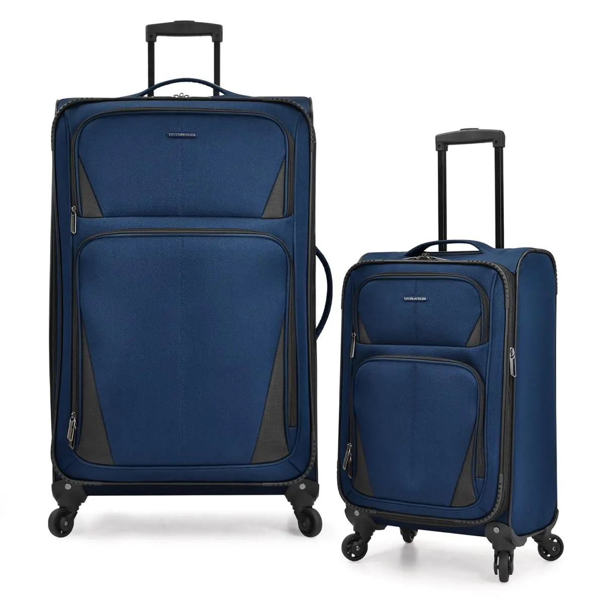 2-Piece Twill Softside Luggage Set for Travelers, Lightweight & Expandable Suitcases with 4 Spinner Wheels and 2 Exterior Pockets, 22-Inch & 30-Inch, Navy, 2 Exterior Zippered Pockets