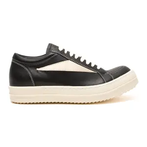 Men's Rick Owens Hollywood Vintage Low-Profile Closed-Lace Athletic Casual Sneakers - Black Milk Running Sports Shoes for Walking, Training Footwear with Laces