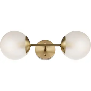 2-Light Wall Sconce, Matte Brass, Frosted Glass Shades