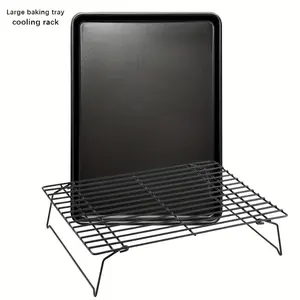 2pcs Non-Stick Baking Tray Set, Commercial Grade Cookie Cooling Rack, Easy Clean, Foldable Dessert Stand, Kitchen Baking Tools