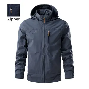 Men’s hooded softshell jacket with full zip closure and multiple pockets — outdoor hiking/mountaineering jacket