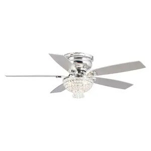 PARROT UNCLE 52" Kanpur Modern Chrome Indoor Flush Mount Reversible Crystal Ceiling Fan with Lighting