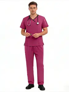 Man Short Sleeve M-edical Scrubs S-plit Set Comfortable Workwear Uniforms For Hospital D-ental C-linic Doctor Nurse Medical Scrubs