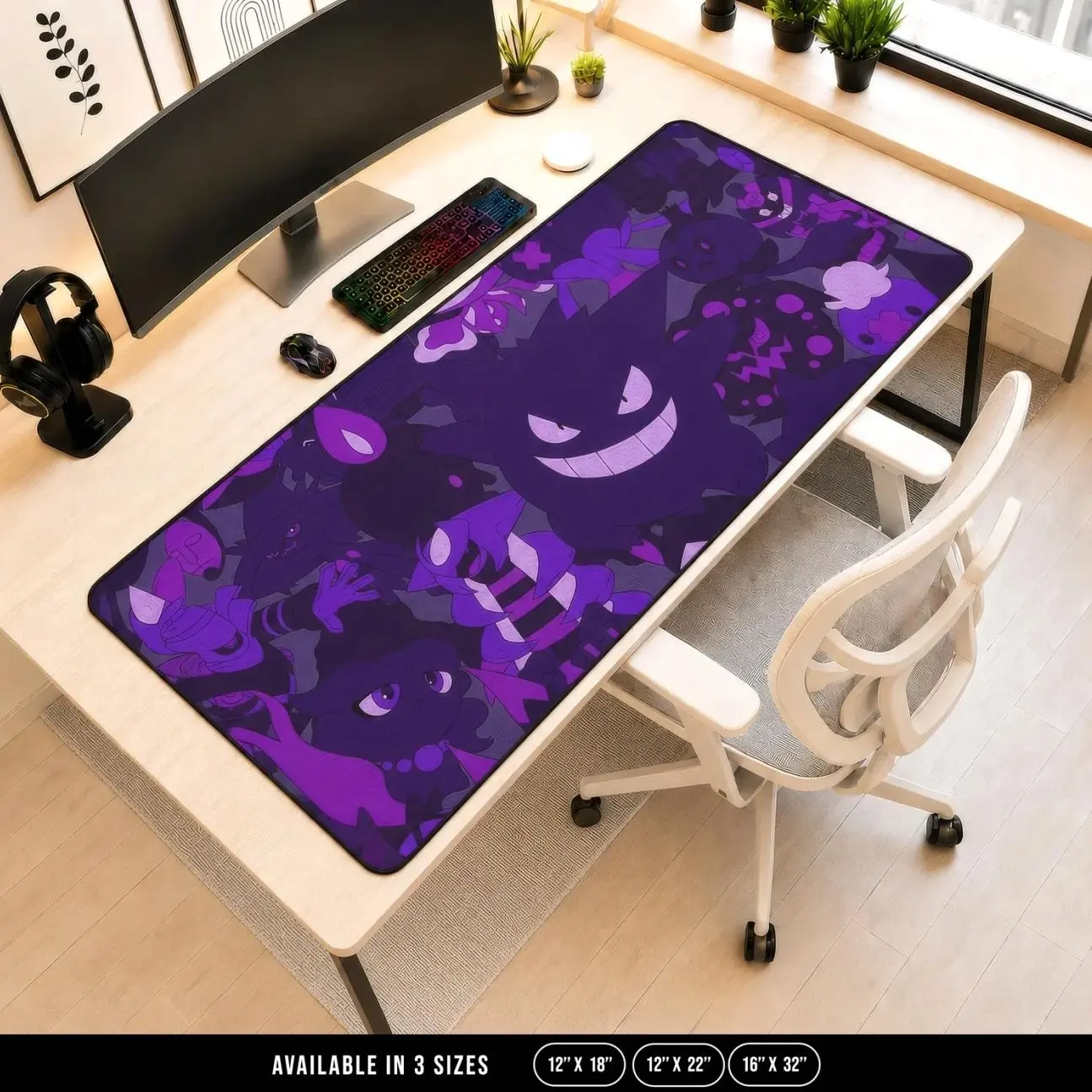Gengar Desk Mat - Desk Mat - Purple Desk Mat - Ghost Mat - Hunter Desk Mat - Anime Mouse Pad XXL  Large Gamer Desktop Shield