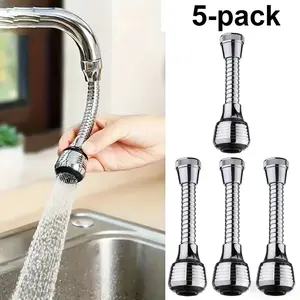 5pcs Faucet Extender with 360° Swivel, Dual Spray Modes (Jet/Stream), Splash-Free Design - Heavy-Duty ABS Construction, Tool-Free Installation for Bathroom, Kitchen Sink - Compatible with Most Faucets - Space-Saving Faucet Attachment, Modern