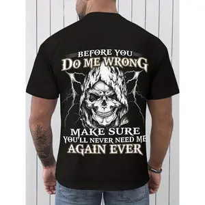 Men's Grim Reaper Skull 'Before You Do Wrong' Threatening Slogan T-Shirt - Edgy Cotton Round Neck Shortsleeve Menswear, Casual Plus Size Top with Non-Fabric Detail for Year-Round Wear, Sports & Outdoor Statement Apparel,summervibes