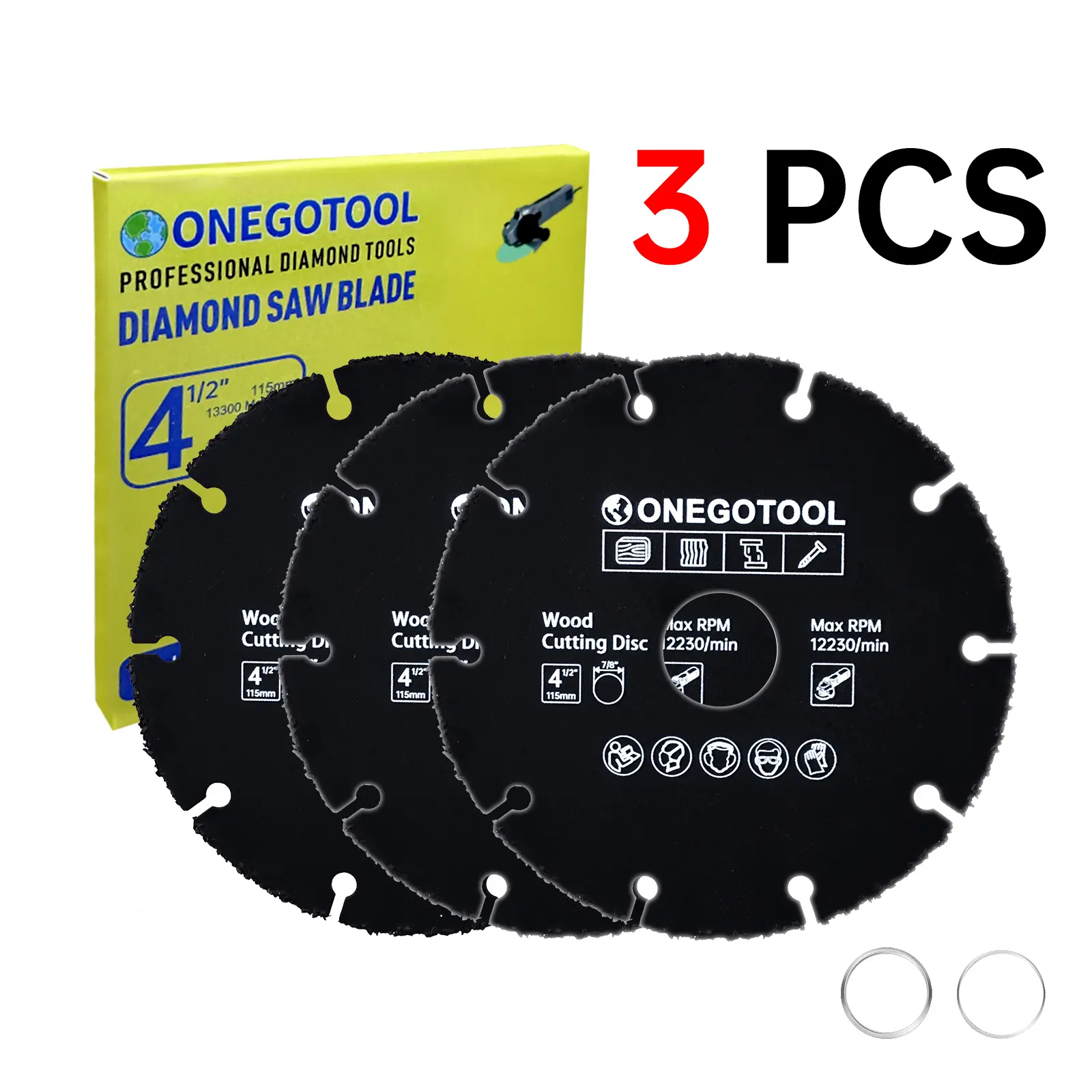 3PCS 4-1/2 inch Circular Saw Blades for Wood Cutting Angle Grinder Blades for Woodworking, PVC, Rubber, Tire Cutting Discs 7/8" Arbor