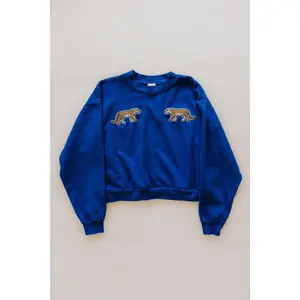 Cropped Tiger Patch Sweatshirt - Royal Blue