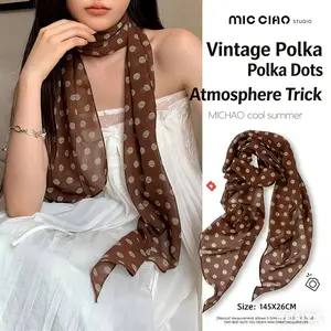 Brown Polka Dot Scarf for Women | Lightweight Chiffon Neck Scarf | Trendy Hair Scarf, Belt, and Bandana for All Seasons