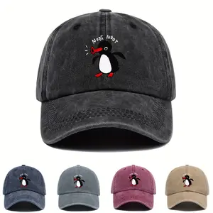 1pc Funny Print Penguin Curved Brim Baseball Cap, Adjustable Trendy Sun Hat for All Seasons  Casual Design Fashion