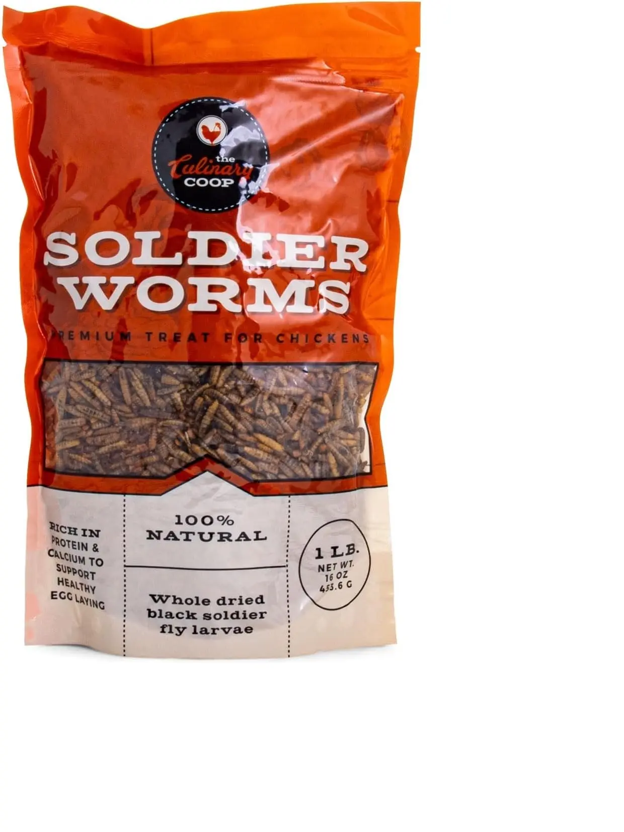 Fluker's Culinary Coop Premium Chicken Treats, Dried Soldier Worms, Packed with Protein and Calcium, 100% Natural Rich Grubs for Chicken, Backyard Birds, and Reptiles, 16 oz