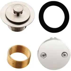 Brushed Nickel Tub Drain Lift & Turn Tub Trim Set with Two-Hole Overflow Faceplate Conversion Kit Assembly, Bathtub Drain Replacement Trim Kit and Universal Fine/Coarse Thread