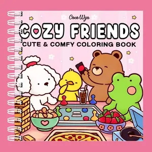 Coco Wyo Coloring Books Cozy Friends, Spiral Binding for Adults and Teens Featuring Super Cute Animal Characters, Fun and Creative Coloring for Kids, Gift