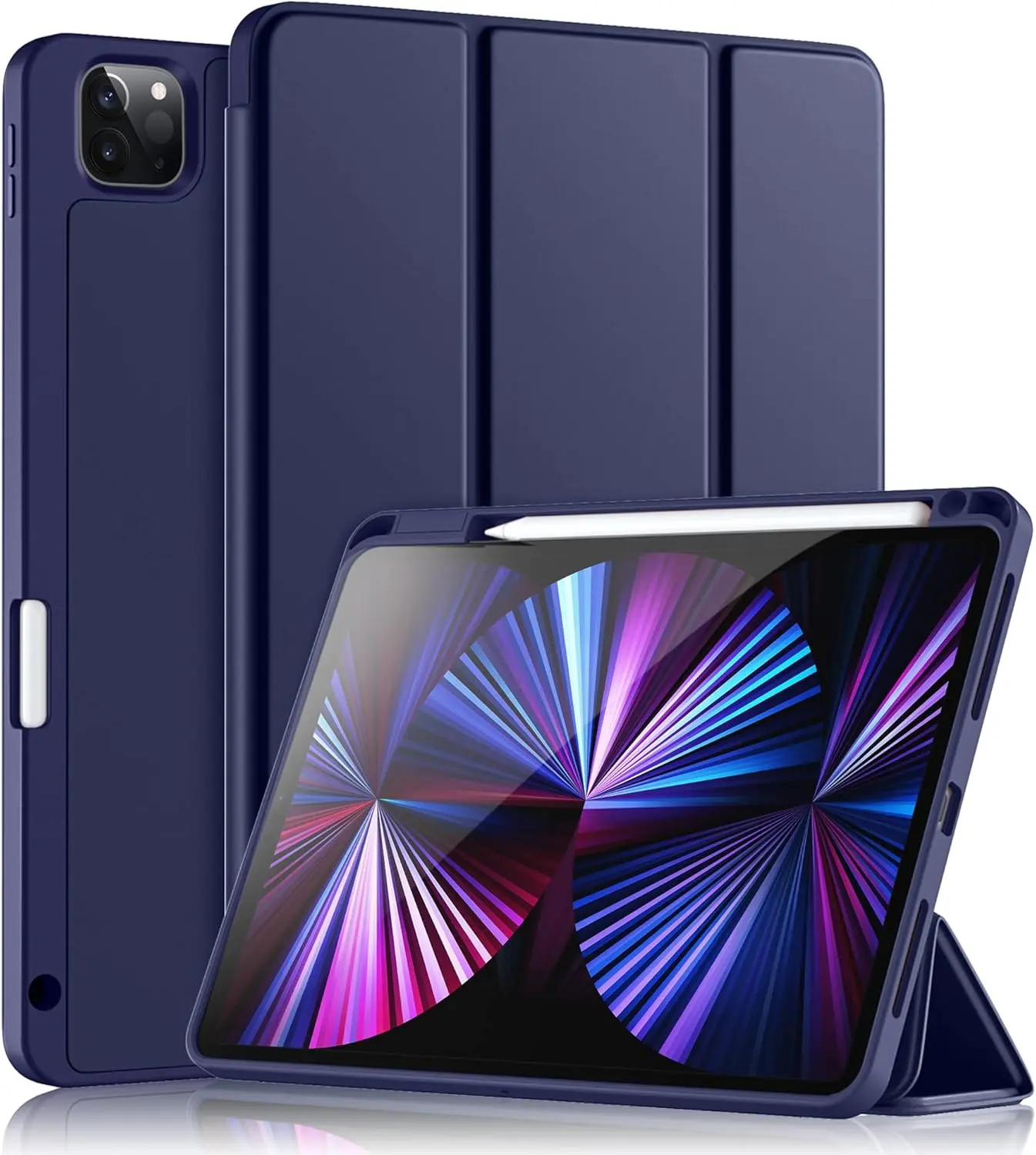 Compatible with iPad Pro 11 Inch Case 4th/3rd/2nd Generation with Pencil Holder, for 11 Inch iPad Pro Case 2022/2021/2020, Protective Trifold Cover with Soft TPU , Auto Wake/Sleep, Navy