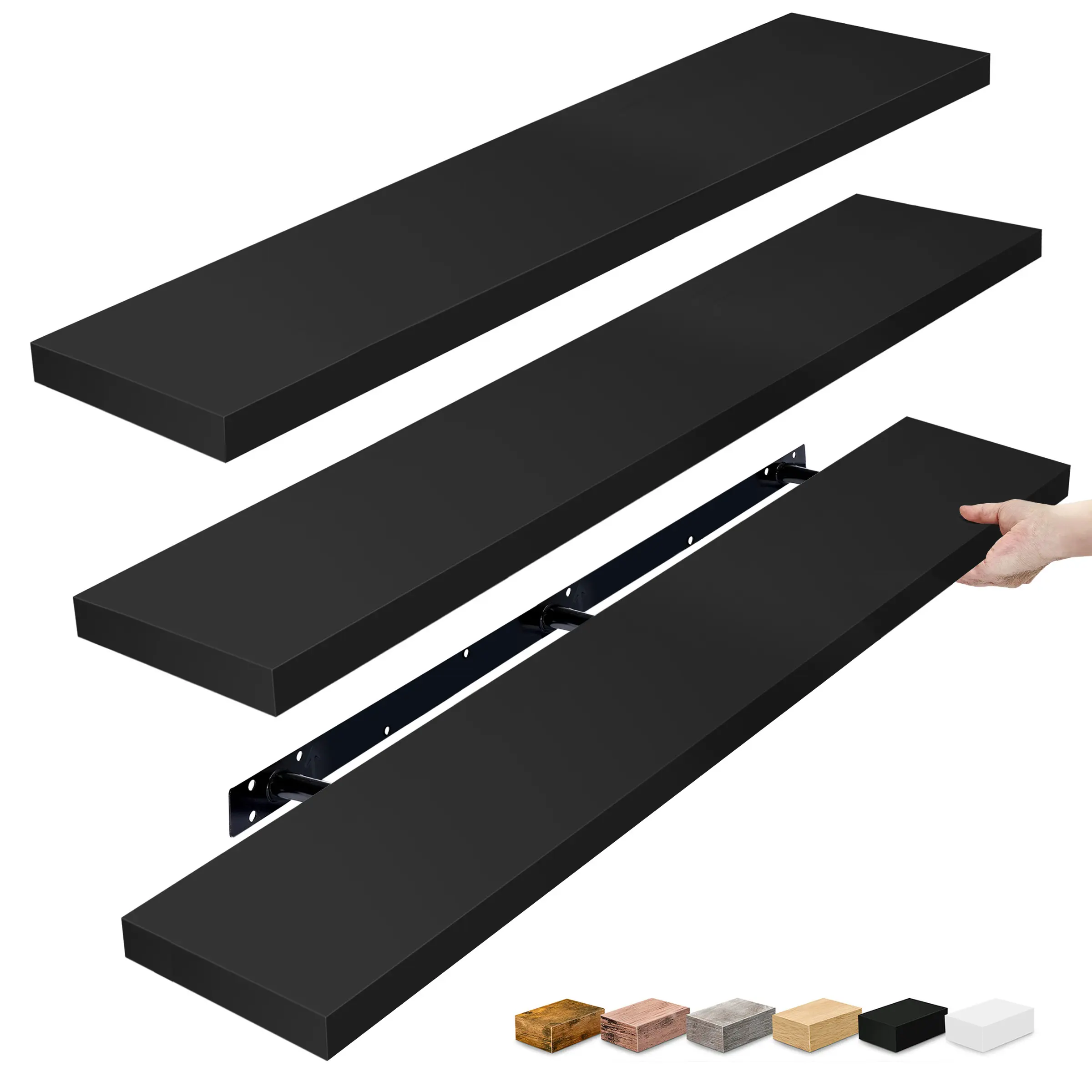 Sorbus 55 Inch Extra-Long Floating Shelves for Wall - 2 Pack and 3 Pack, Space-Saving Wall Decor for Bedroom Kitchen Living Room Book Storage with Hidden Brackets  Faux Wooden Decorative Rectangle Shelves Set