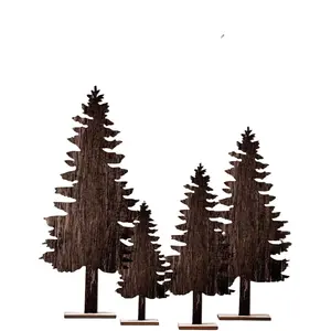 Winter Table Decorations Wooden Pine Tree Reindeer Table Centerpiece Winter Tabletop Signs Rustic Farmhouse Decor for  Office Desk Party Favors(4 Pcs,Pine Tree)