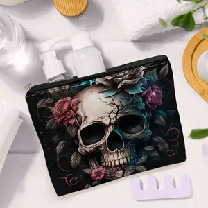 1pc Eerie Floral Skull Art Pattern Makeup Bag, Lightweight Durable Zipper Pouch, Ideal for Toiletries Snacks Essentials, Business Travel Vacation Gym Camping,Gifts For Friends, Holiday gifts.1230LYY
