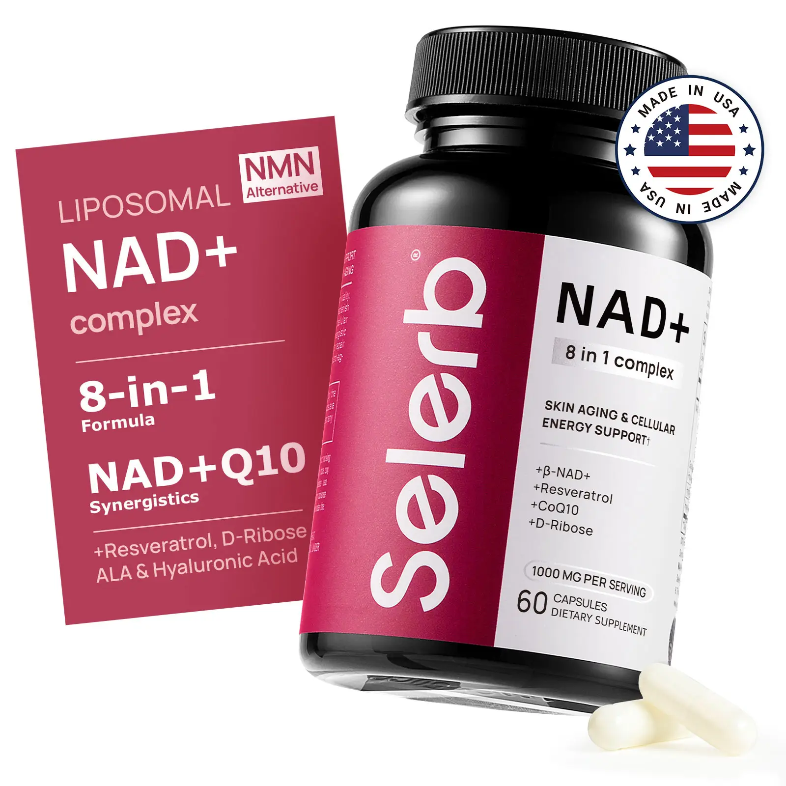 Selerb NAD+ Supplement for Women - NMN Alternative with β-NAD+, Trans-Resveratrol, CoQ10, D-Ribose - Promotes Cellular Renewal, Energy, and Radiant Sk