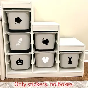 1 Set of 12PCS Waterproof Removable Vinyl Stickers - Self-Adhesive Storage Box Labels with Halloween, Christmas, Easter, Thanksgiving, Valentine's Day, Birthday, New Year Decorations - & Plastic Container, Holiday Decoration Organization Decals