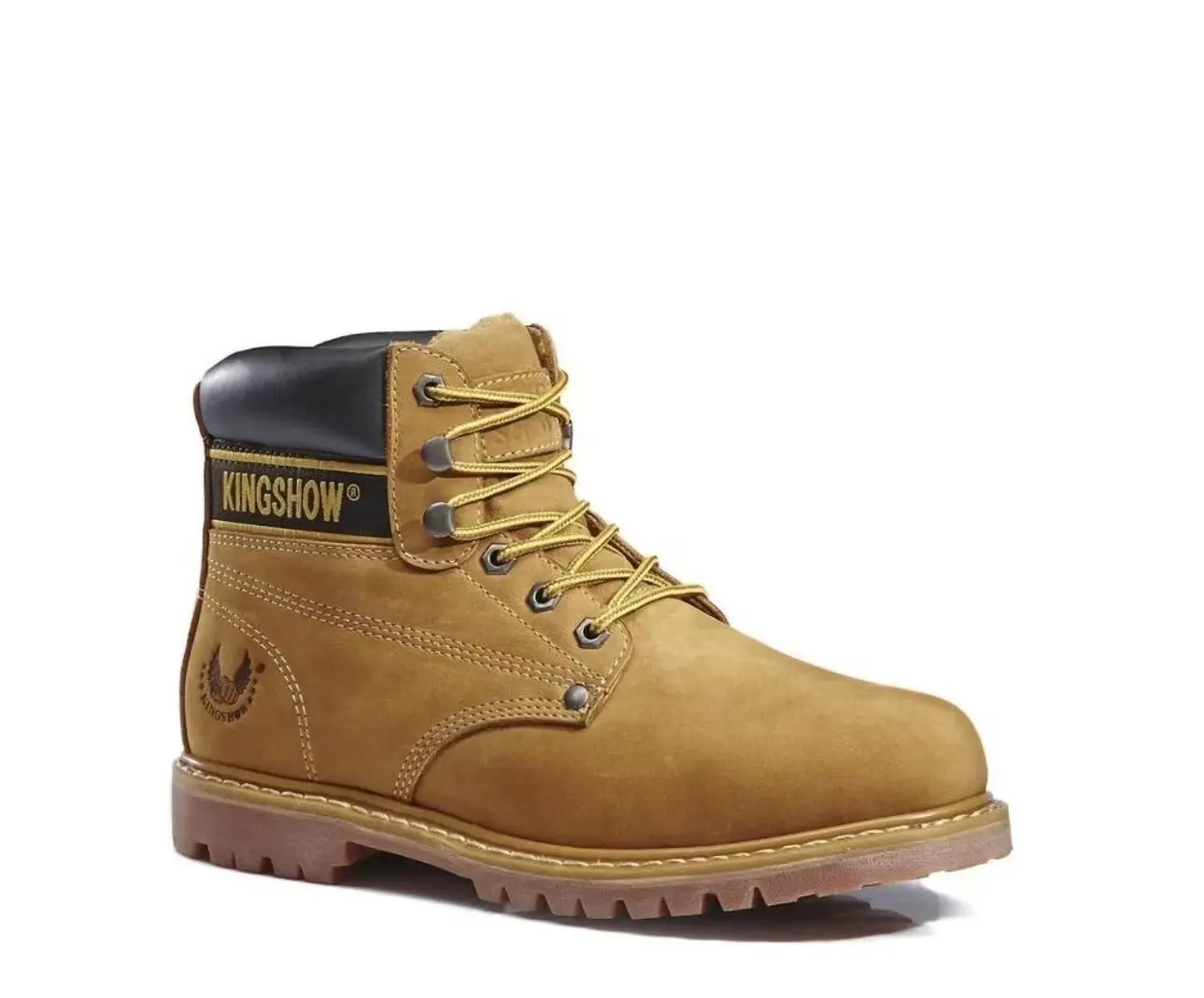Kingshow 8036 Men's Work Boots Genius Leather Water Resistant Tan Color Durable Construction for Tough Work Environments