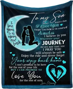 Lover Message Text Blanket to My Son from Mom and Dad I Love You to The Moon and Back Moon Custom Hug Blanket