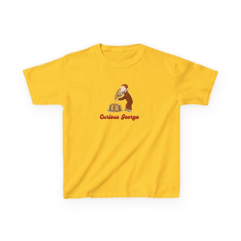 Curious George Graphic Baby Tee - Good Morning Pancakes Shirt Cute Graphic Top Trendy Baby Tee Y2k Babytee Nostalgic Cartoon