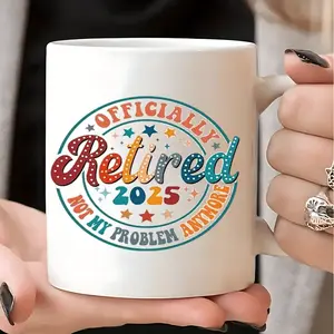 1pc 11oz Ceramic Coffee Mug - Officially Retired 2025 Funny Retirement Gift with Colorful Stars & Confetti Design, Reusable Hand-Wash Only Travel Mug for Coffee Lovers, Men & Women, Coffee Lovers Gift| Humorous Mug| Durable Ceramic