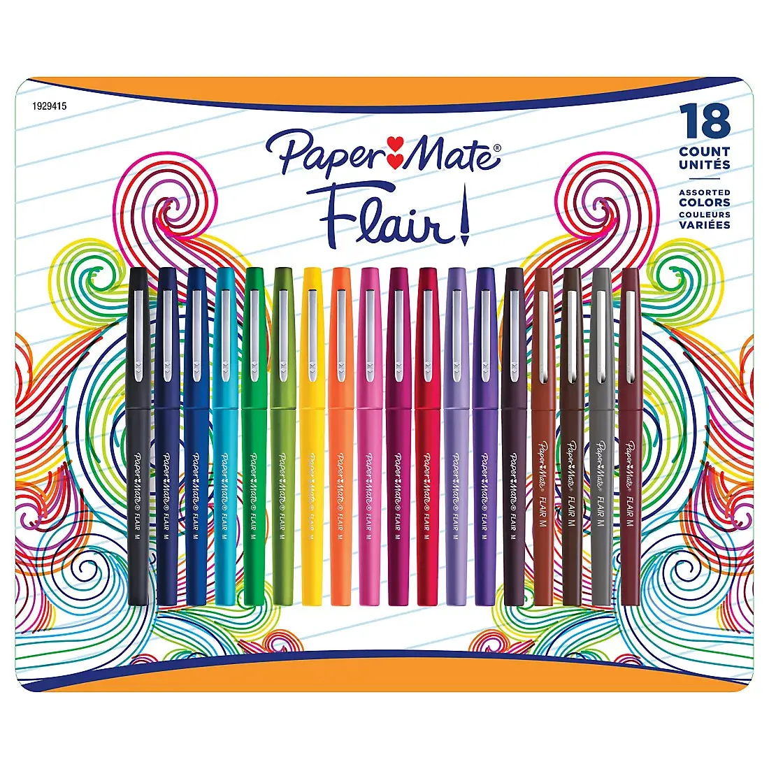 Paper Mate Flair Felt Tip Pens – 18 Assorted Colors, No-Bleed Writing Pens