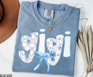 Comfort Colors Floral Coquette Gigi Shirt, Gift For Gigi, Mother's Day Gift For Grandma, Coquette Bow Gigi Shirt, Baby Announcement Graphic Tees