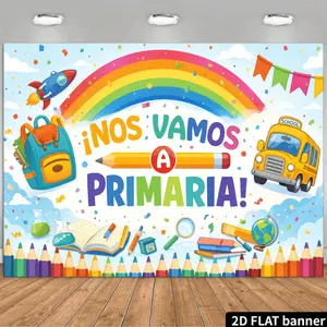 2D Rainbow Backdrop for School Return, Primary Theme, Durable Polyester, Indoor Use, No Power Needed, Perfect for Parties and Festivals