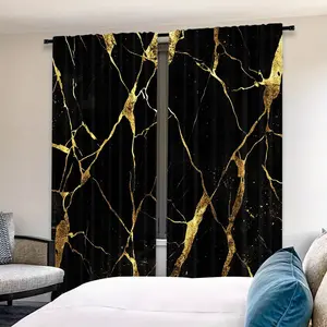 High-Quality Polyester Curtains Set, Durable Fashionable Daily Accessories, Marble Pattern Design, Living Room & Bedroom Decor