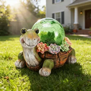 Solar Turtle Garden Statue Lights for Outdoor Decor with Succulent and LED Lighting - Lawn Decoration Resin Tortoise Figurine for Patio Yard Balcony Ornament - Valentine Day Gifts for Mom Grandma