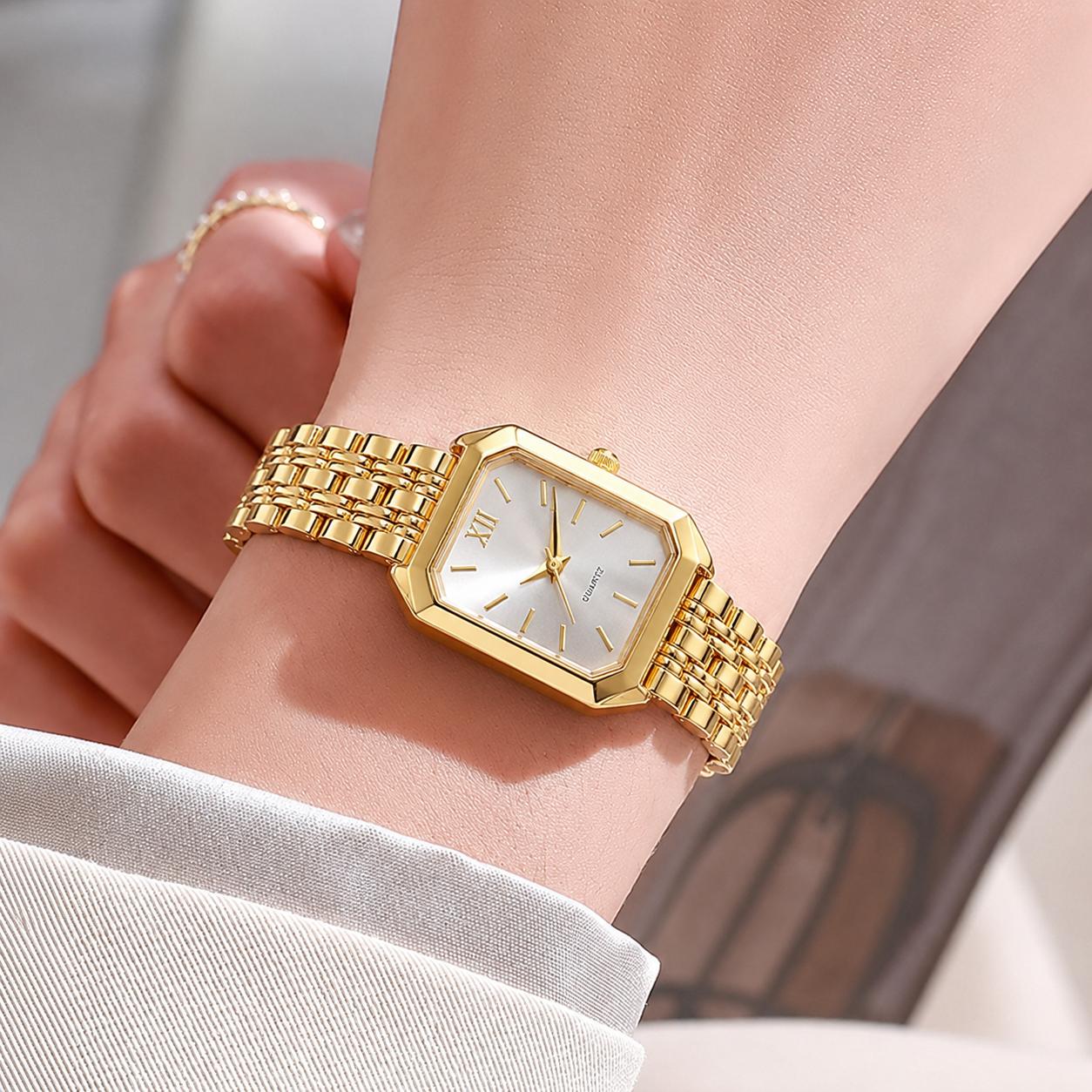 Elegant Women's Luxury Fashion Quartz Watch, Chic Minimalist Bracelet with Box, Simple Scale Square Silver Gold Wristwatch, Fashionable Analog Watch, Perfect for Party, Daily Outfits, Birthday