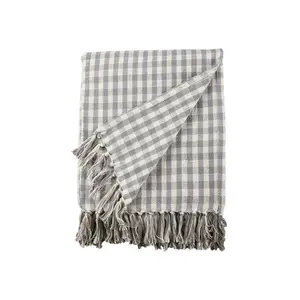C&F Home 50" x 60" Light Gray & Natural Gingham Check Accent Throw Blanket w/ Fringe Tassels